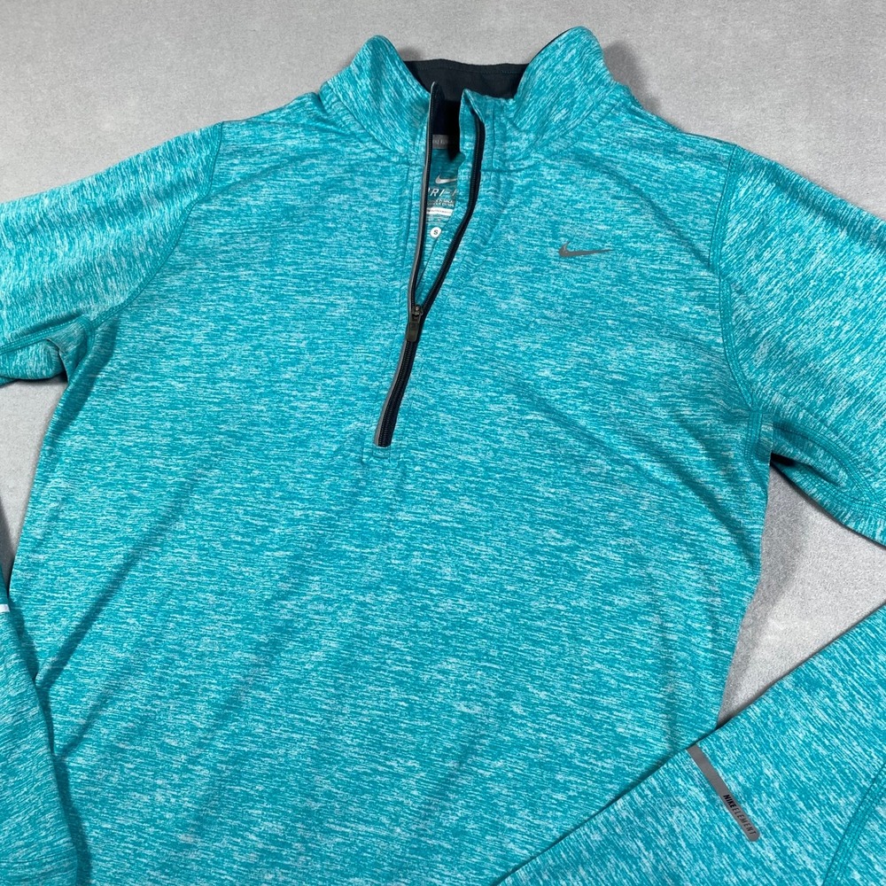 Nike Dri-FIT Element 1/4 Zip Long Sleeve Running Top Teal Heather Womens Small